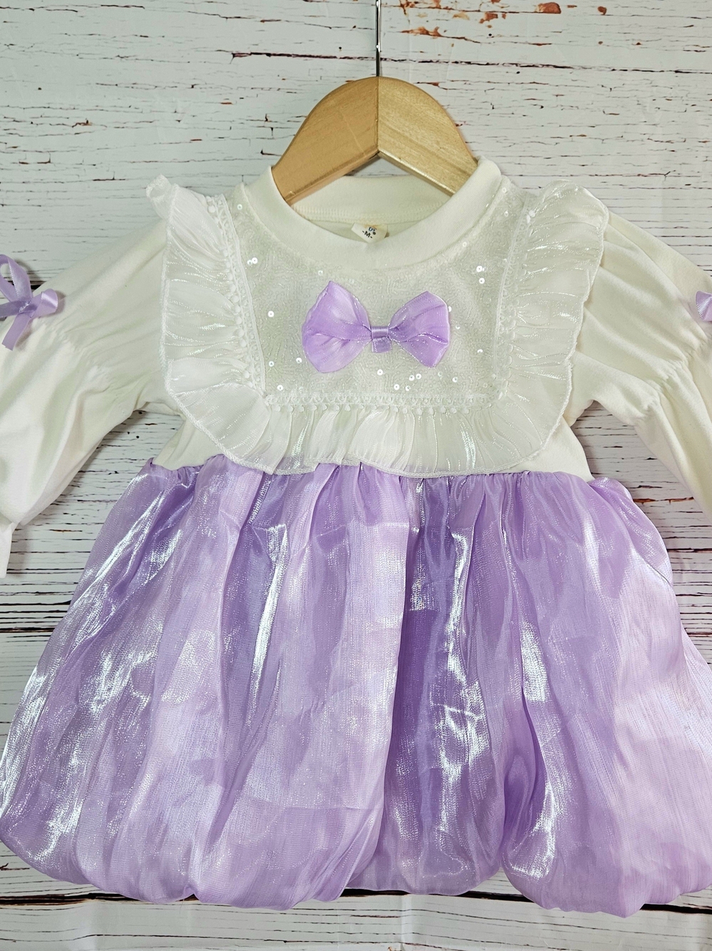 Cream and Lavender Princess Dress, Vintage Style 6-9 M